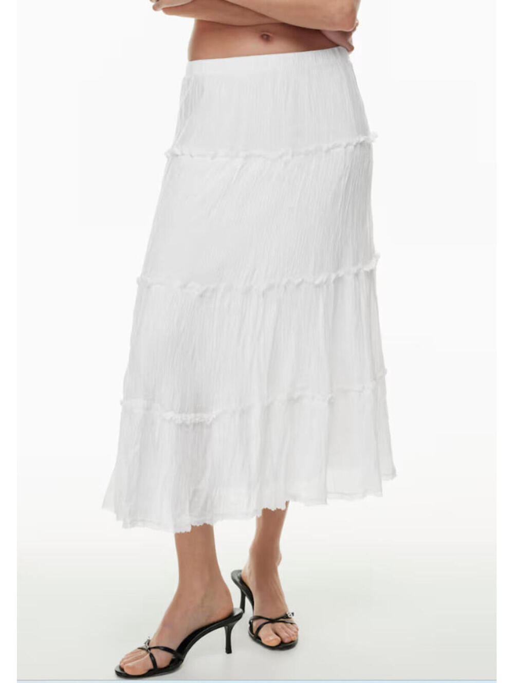 Wilfred Aritzia Damasque Maxi Skirt Size L White Tiered NWT Lined Elastic Waist